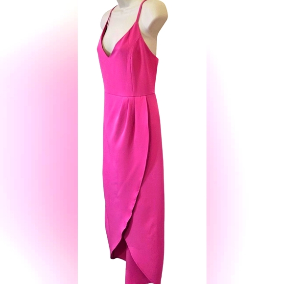 CMZ2005 Hot Pink Faux Wrap Strappy Sleeveless High/Low Cocktail Dress,Size 12-14 - Picture 4 of 14
